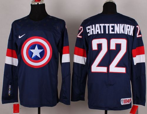 Olympic Team USA #22 Kevin Shattenkirk Navy Blue Captain America Fashion Stitched NHL Jersey - Click Image to Close